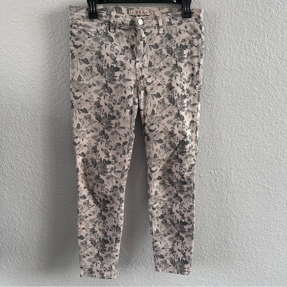 J Brand Floral Print Skinny Jeans Beige Gray Stretch Ankle Cropped Size 29